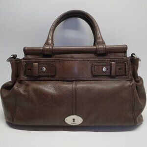 Fossil Maddox Brown Leather Bar Satchel Handbag
